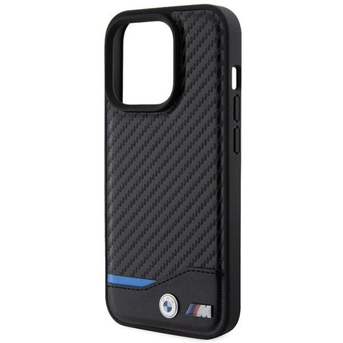 BMW Leather Carbon ovitek za iPhone 15 Pro, Črn