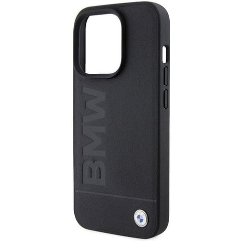 BMW Leather Hot Stamp ovitek za iPhone 15 Pro, Črn