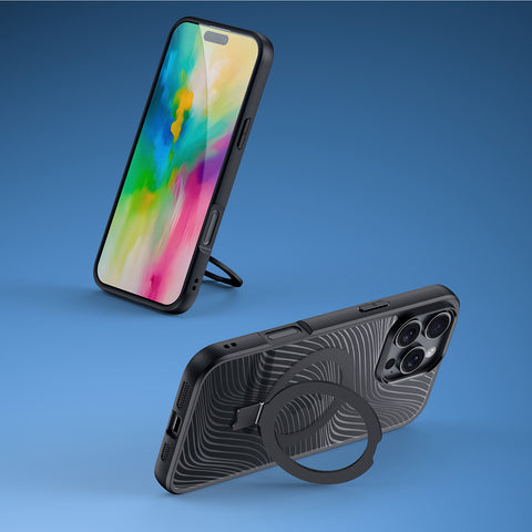 Dux Ducis Aimo MagSafe ovitek s stojalom za iPhone 16 Pro, Črn