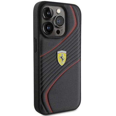 Ferrari Twist Metal Logo ovitek za iPhone 15 Pro, Črn