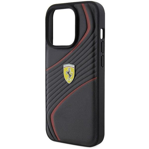 Ferrari Twist Metal Logo ovitek za iPhone 15 Pro, Črn