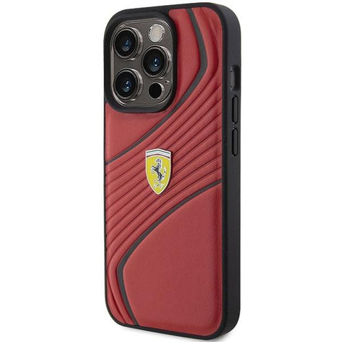 Ferrari Twist Metal Logo ovitek za iPhone 15 Pro, Rdeč