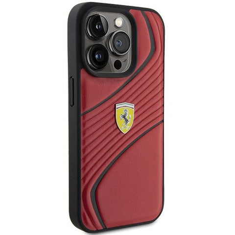 Ferrari Twist Metal Logo ovitek za iPhone 15 Pro, Rdeč