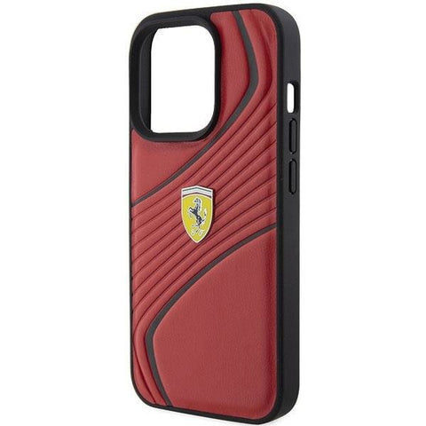 Ferrari Twist Metal Logo ovitek za iPhone 15 Pro, Rdeč