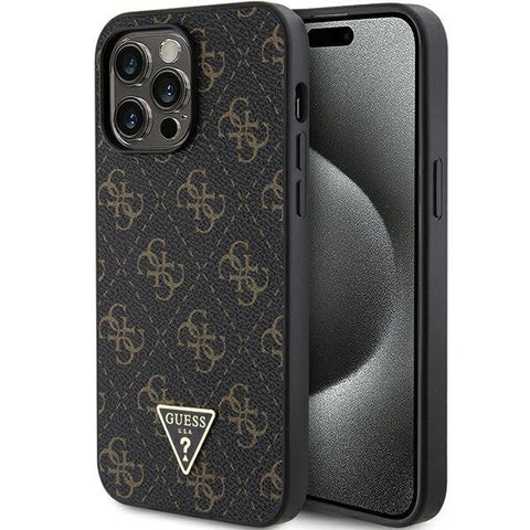 Guess 4G Triangle Metal Logo ovitek za iPhone 15 Pro, Črn