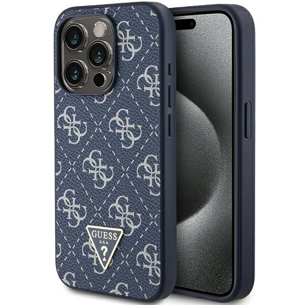 Guess 4G Triangle Metal Logo ovitek za iPhone 15 Pro, Moder