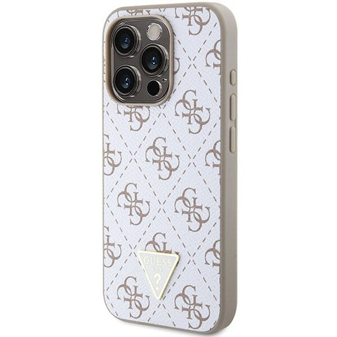 Guess 4G Triangle Metal Logo ovitek za iPhone 15 Pro, Bel