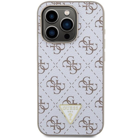 Guess 4G Triangle Metal Logo ovitek za iPhone 15 Pro, Bel