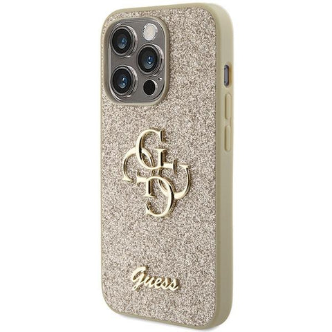 Guess Glitter Script Big 4G ovitek za iPhone 15 Pro, Gold