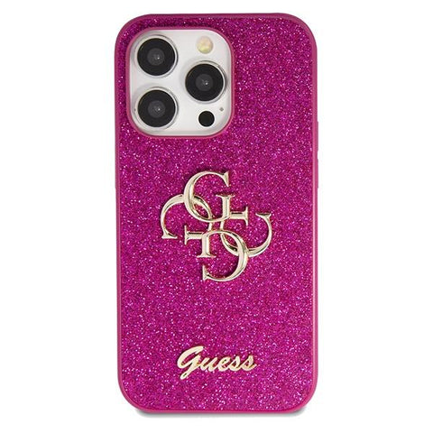 Guess Glitter Script Big 4G ovitek za iPhone 15 Pro, Roza