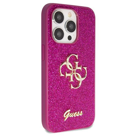 Guess Glitter Script Big 4G ovitek za iPhone 15 Pro, Roza