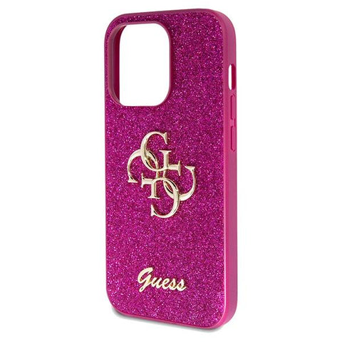 Guess Glitter Script Big 4G ovitek za iPhone 15 Pro, Roza