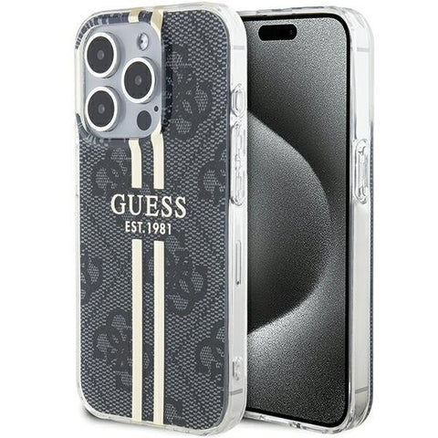 Guess IML 4G Gold Stripe ovitek za iPhone 15 Pro, Črn