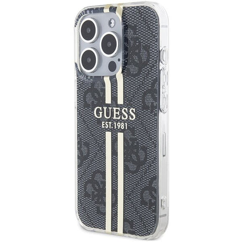 Guess IML 4G Gold Stripe ovitek za iPhone 15 Pro, Črn