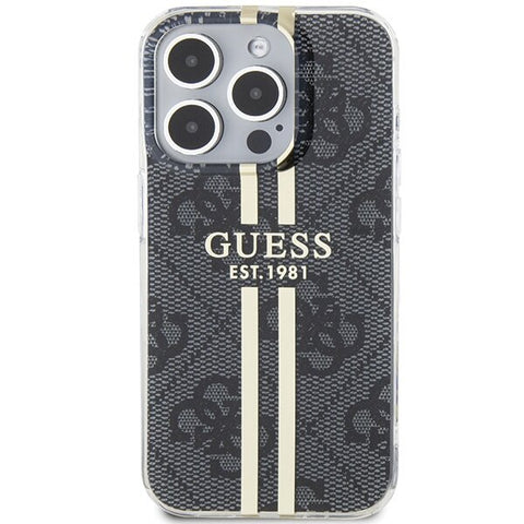 Guess IML 4G Gold Stripe ovitek za iPhone 15 Pro, Črn