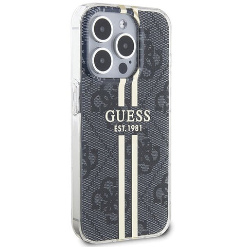 Guess IML 4G Gold Stripe ovitek za iPhone 15 Pro, Črn