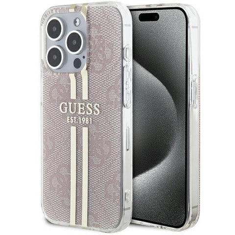 Guess IML 4G Gold Stripe ovitek za iPhone 15 Pro, Pink