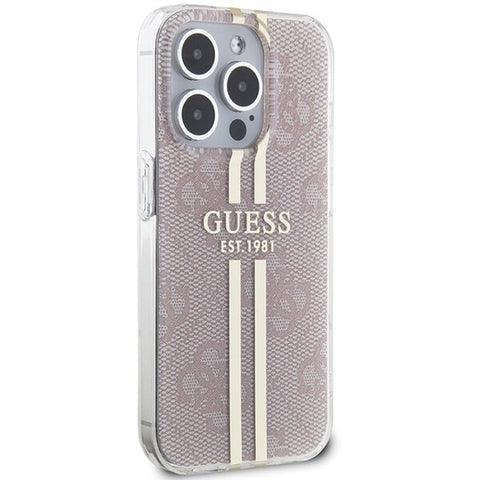 Guess IML 4G Gold Stripe ovitek za iPhone 15 Pro, Pink