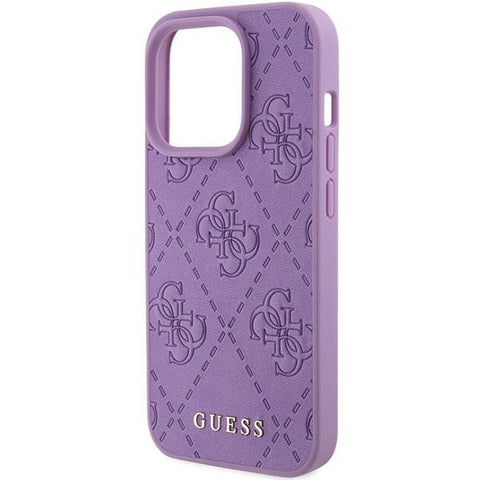 Guess Leather 4G Stamped ovitek za iPhone 15 Pro, Vijoličen