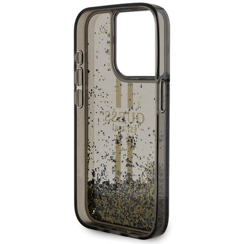 Guess Liquid Glitter Gold Stripes ovitek za iPhone 15 Pro, Črn