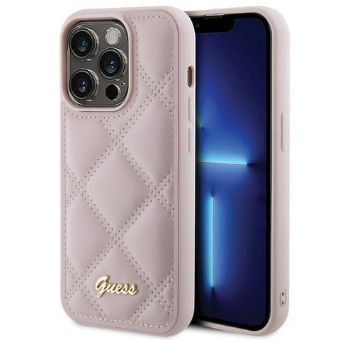 Guess Quilted Metal Logo ovitek za iPhone 15 Pro, Pink