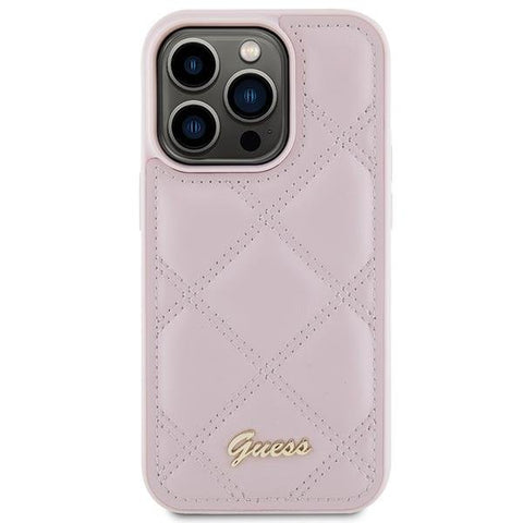 Guess Quilted Metal Logo ovitek za iPhone 15 Pro, Pink