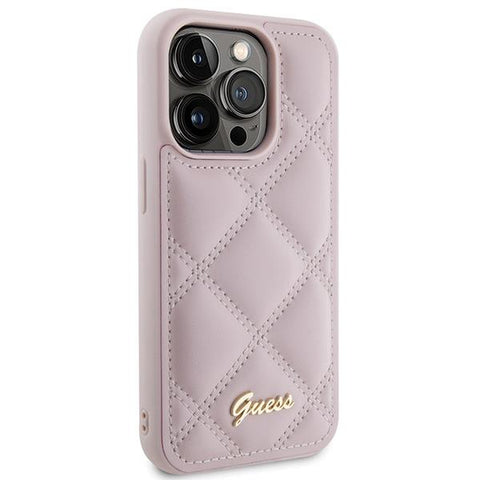Guess Quilted Metal Logo ovitek za iPhone 15 Pro, Pink