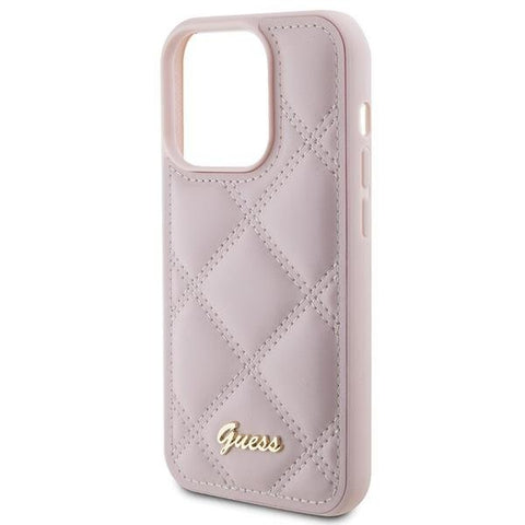 Guess Quilted Metal Logo ovitek za iPhone 15 Pro, Pink