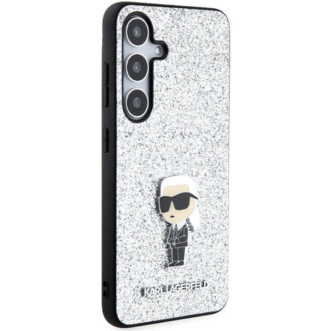Karl Lagerfeld Fixed Glitter Ikonik Metal Pin ovitek za Samsung S24 Plus, Silver