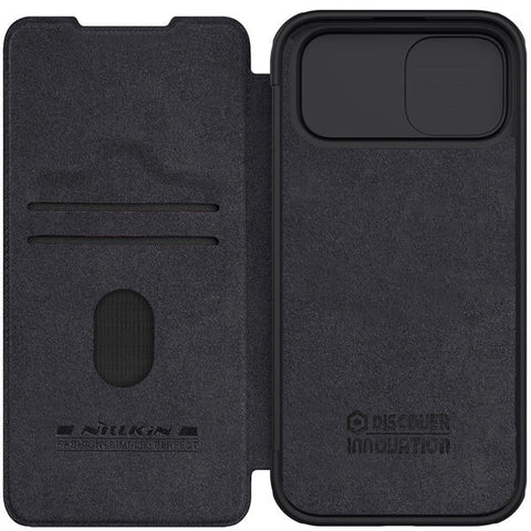 NILLKIN Qin Pro Leather etui/ovitek za iPhone 15 Plus, Črn