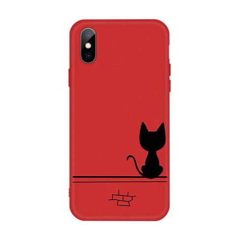 Silikonski ovitek za iPhone XS Max - motiv mačka | Rdeč