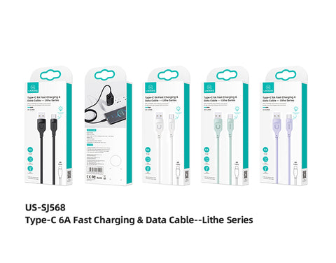 USAMS Lithe USB-A/USB-C Fast Charge kabel, Črn, 1,2m