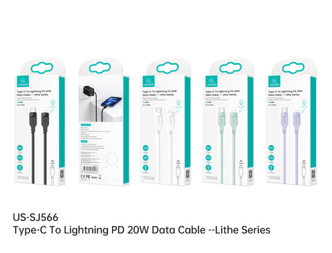 USAMS Lithe USB-C/Lightning Fast Charge kabel, Črn, 1,2m