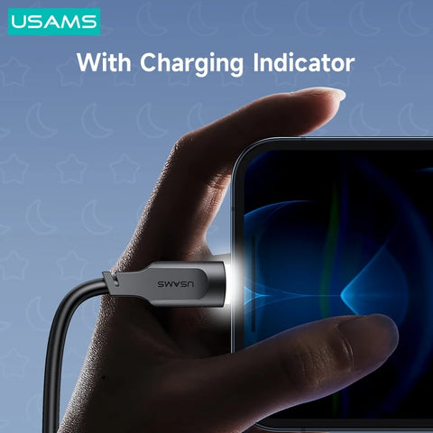 USAMS Lithe USB-C/Lightning Fast Charge kabel, Črn, 1,2m