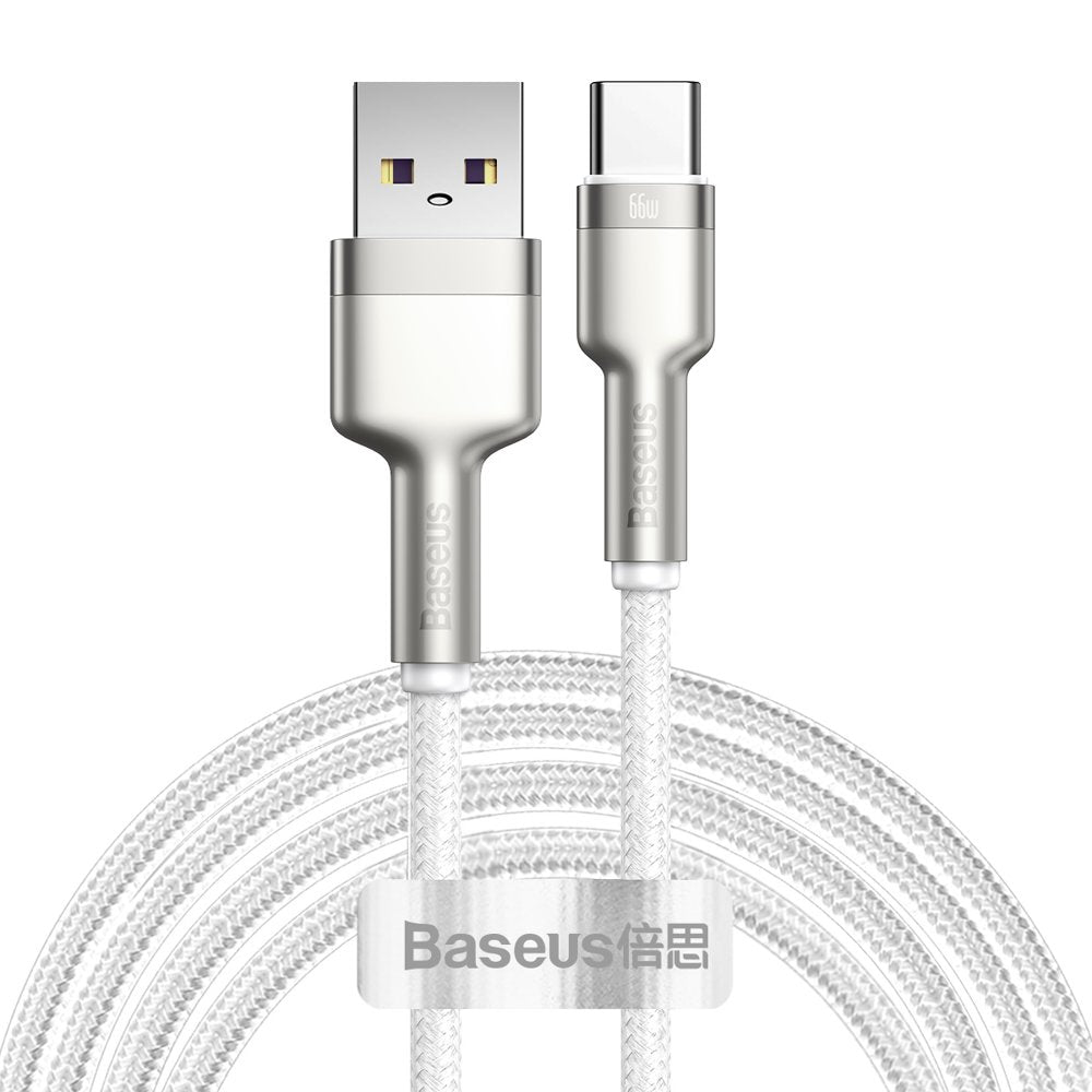 BASEUS USB-A/USB-C Fast Charge podatkovni in napajalni kabel, Bel, 2m