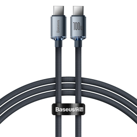 BASEUS Crystal Shine USB-C/USB-C 100W Fast Charge kabel, Črn, 1,2m