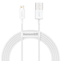 BASEUS USB-A/Lightning Fast Charge podatkovni in napajalni kabel, Bel, 2m