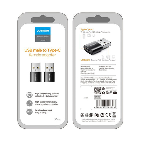 Joyroom USB-A/USB-C Adapter, Črn, 2PACK