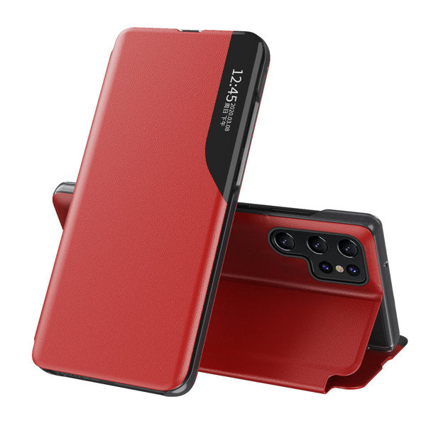 Etui/ovitek s prednjim okencem za Samsung S22 Ultra, Rdeč